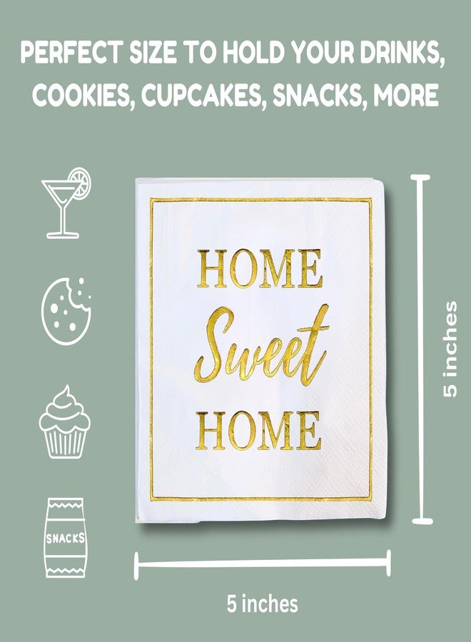 Cloverjoyed Housewarming Party Decorations Napkins, 50 Pack, Home Sweet Home Paper Napkin in White and Gold Foil, New Home Gift Ideas, Open House Real Estate Agent Gifts to Clients - Image 4